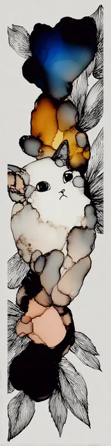 Free abstract cat art bookmarks featuring a cute white cat in the middle of a white background